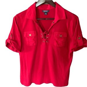 American Living 100% cotton tie front top